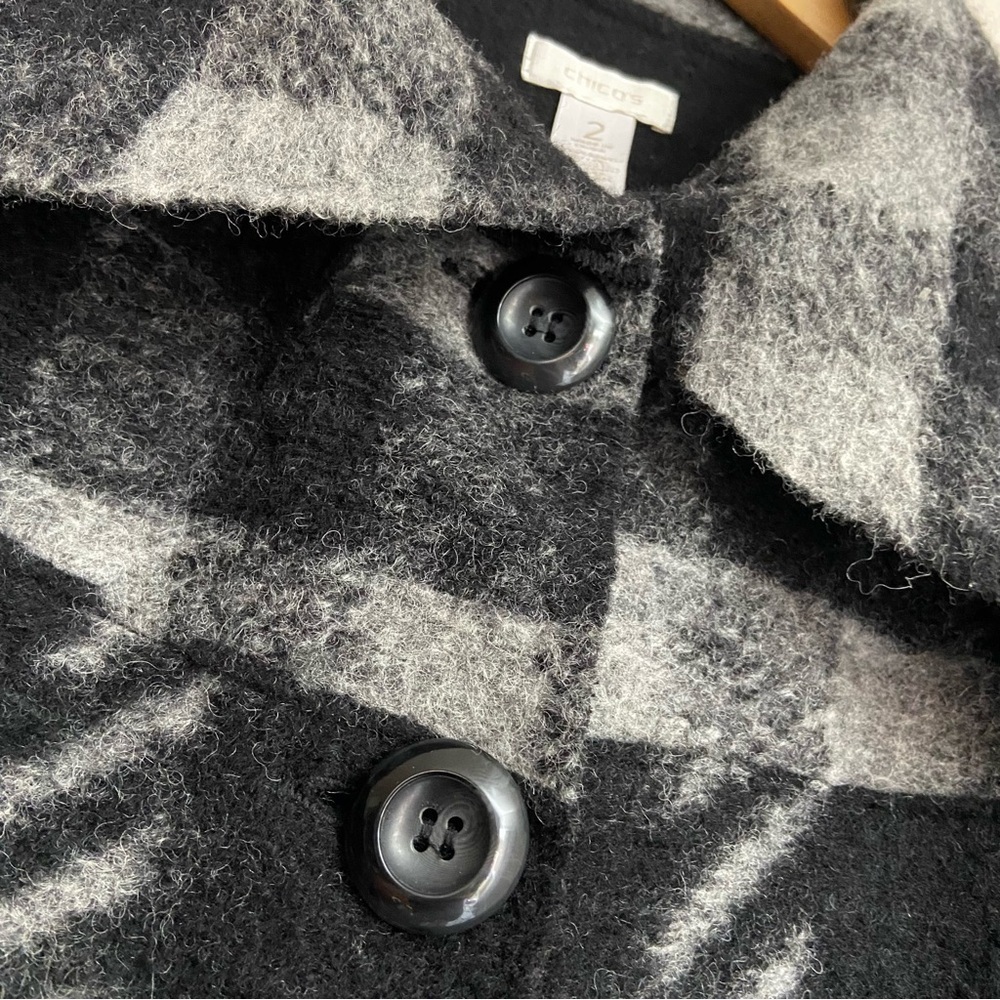 Vintage Chico's Wool Blend Button Jacket Blazer Size 2 Black Checkered - Picture 3 of 10
